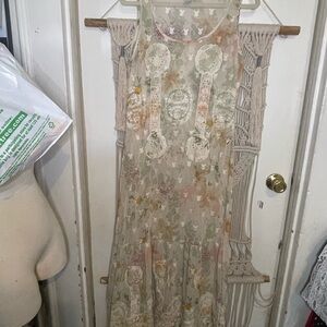 Sundance Maxi Dress Sz S Silk Floral Embroidered Sheer Boho Lace No Lining